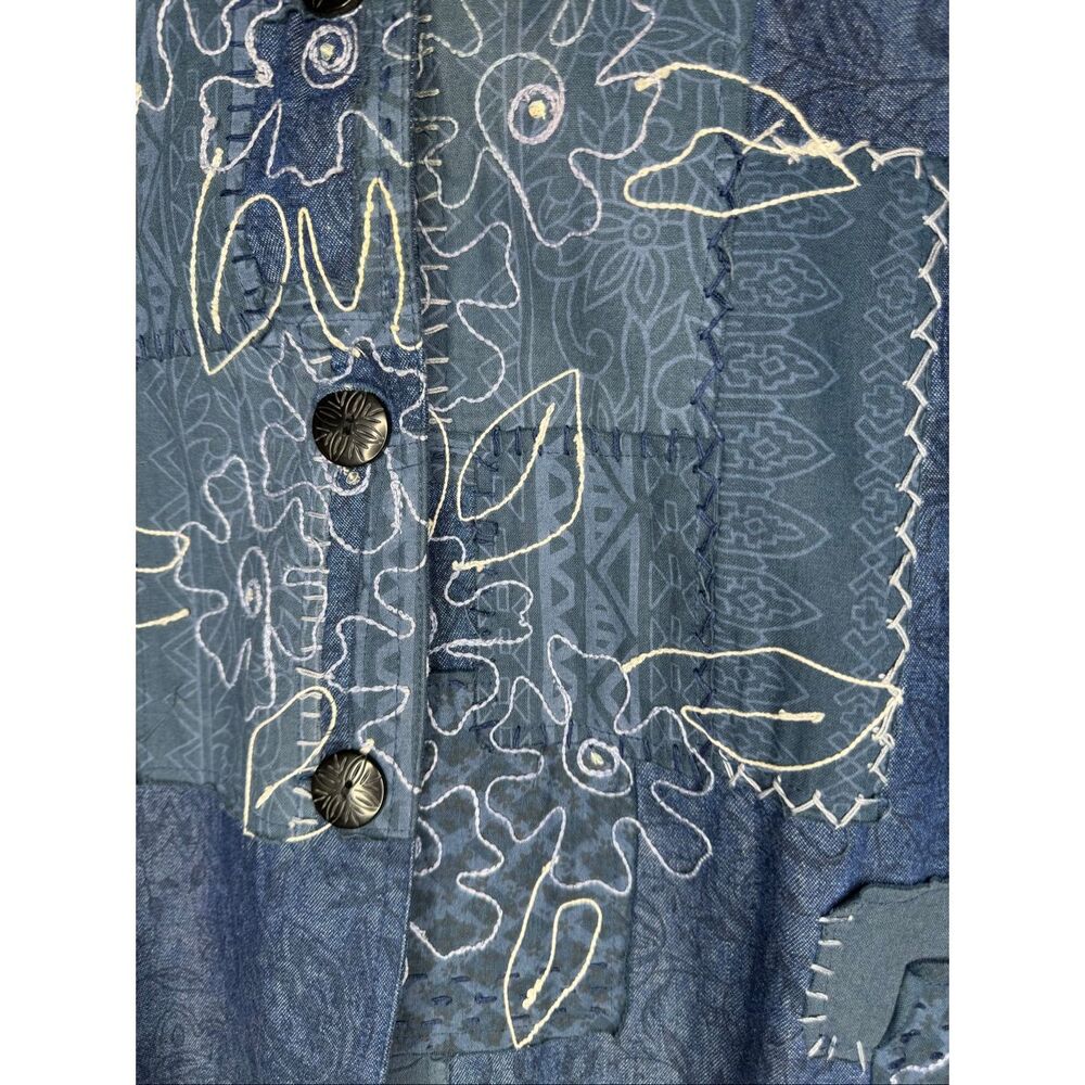 Vintage Coldwater Creek Jacket Blue Denim Embroidered Patchwork Size XL Prairie - Picture 4 of 16